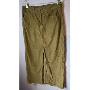 Levis Premium Column Corduroy Long Brown Cotton Maxi Skirt Front Slit 30‎